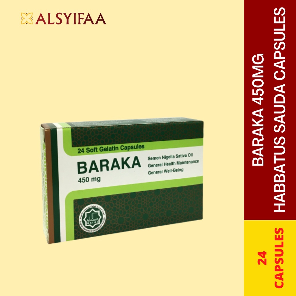 Baraka Nigella Sativa Oil 450mg Habbatus Sauda Capsules 24 Capsules