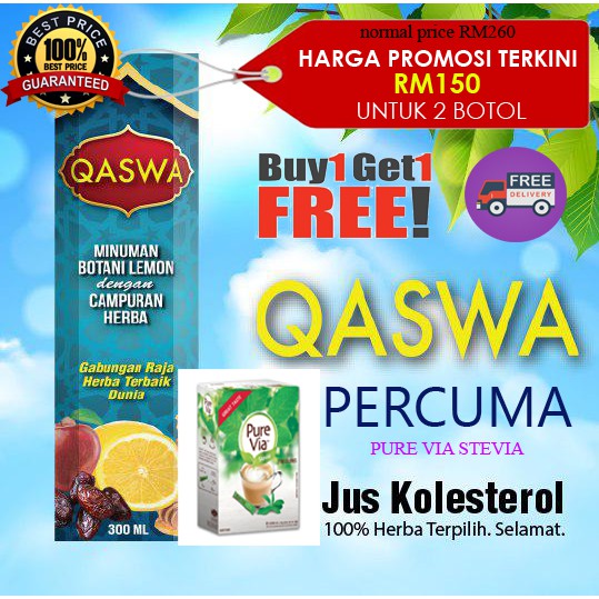 PERCUMA POSTAGE 100 ORIGINAL JUS Kesihatan QASWA Pek Kembar 2 Botol