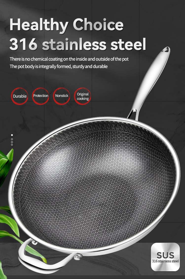 KATA Non Stick Wok 316 Stainless Steel Kuali Honey Comb Double Full