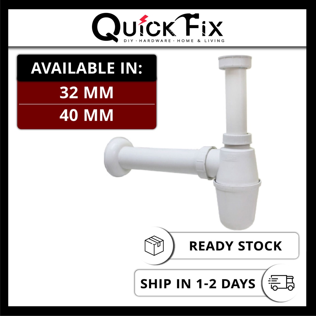 QuickFix Kitchen Bathroom Bottle Trap PVC Sink Basin White 32mm 40mm