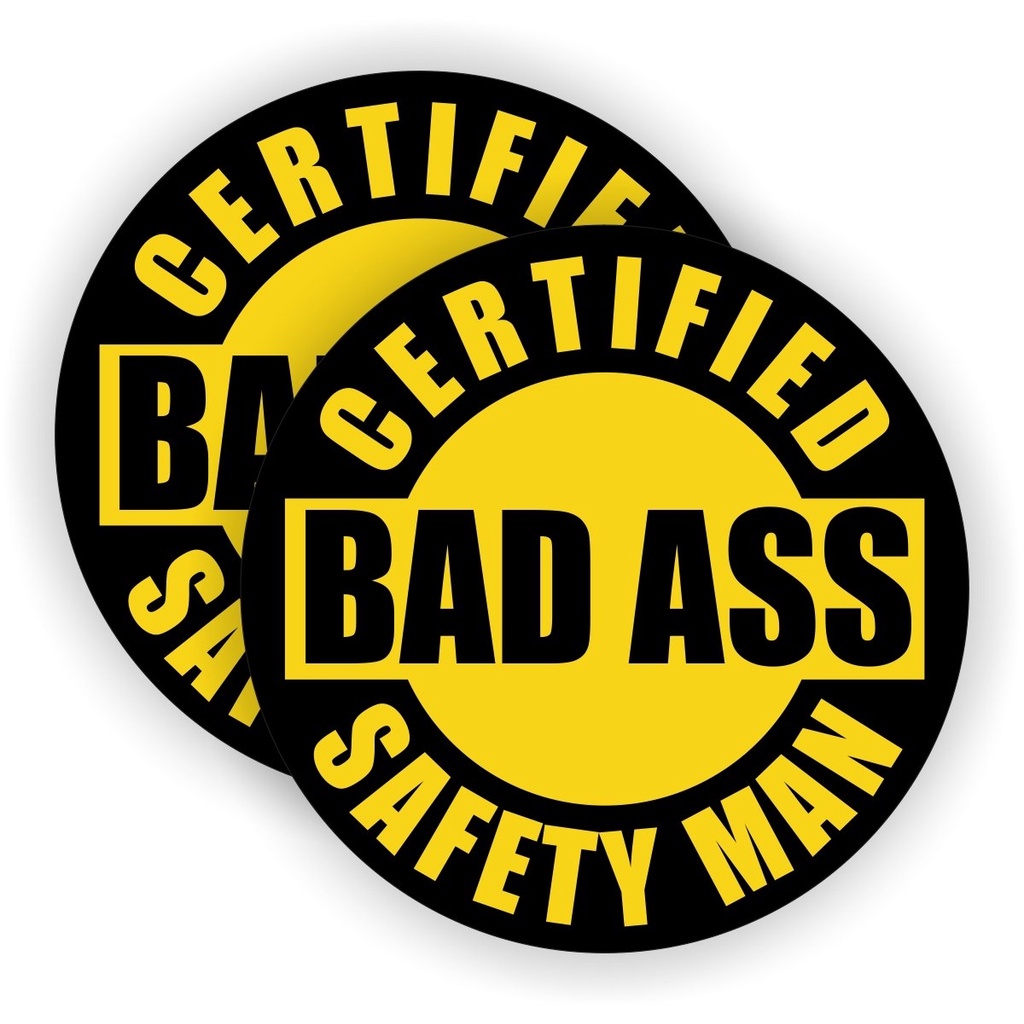 Pair Bad Ass Safety Man Hard Hat Stickers Helmet Decals Labels