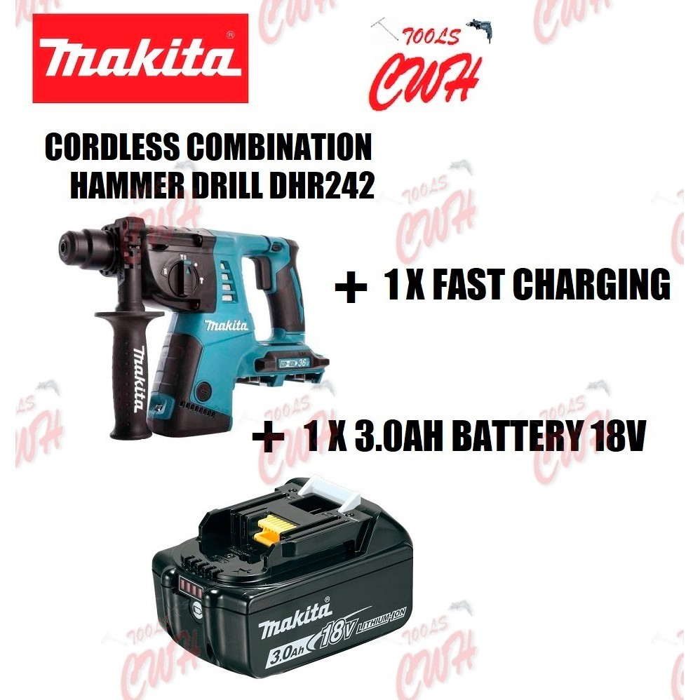 MAKITA DHR242 18V CORDLESS COMBINATION HAMMER DRILL DHR242RTE DHR242RME