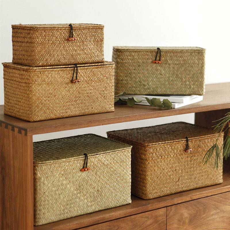 32x22x15cm Natural Seagrass Handmade Folding Storage Rattan Basket