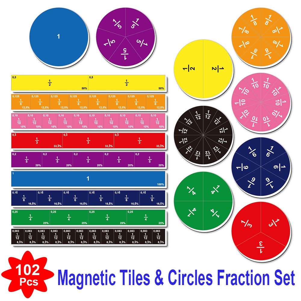 Magnetic Fraction Tiles Fraction Circles Activity Set Math