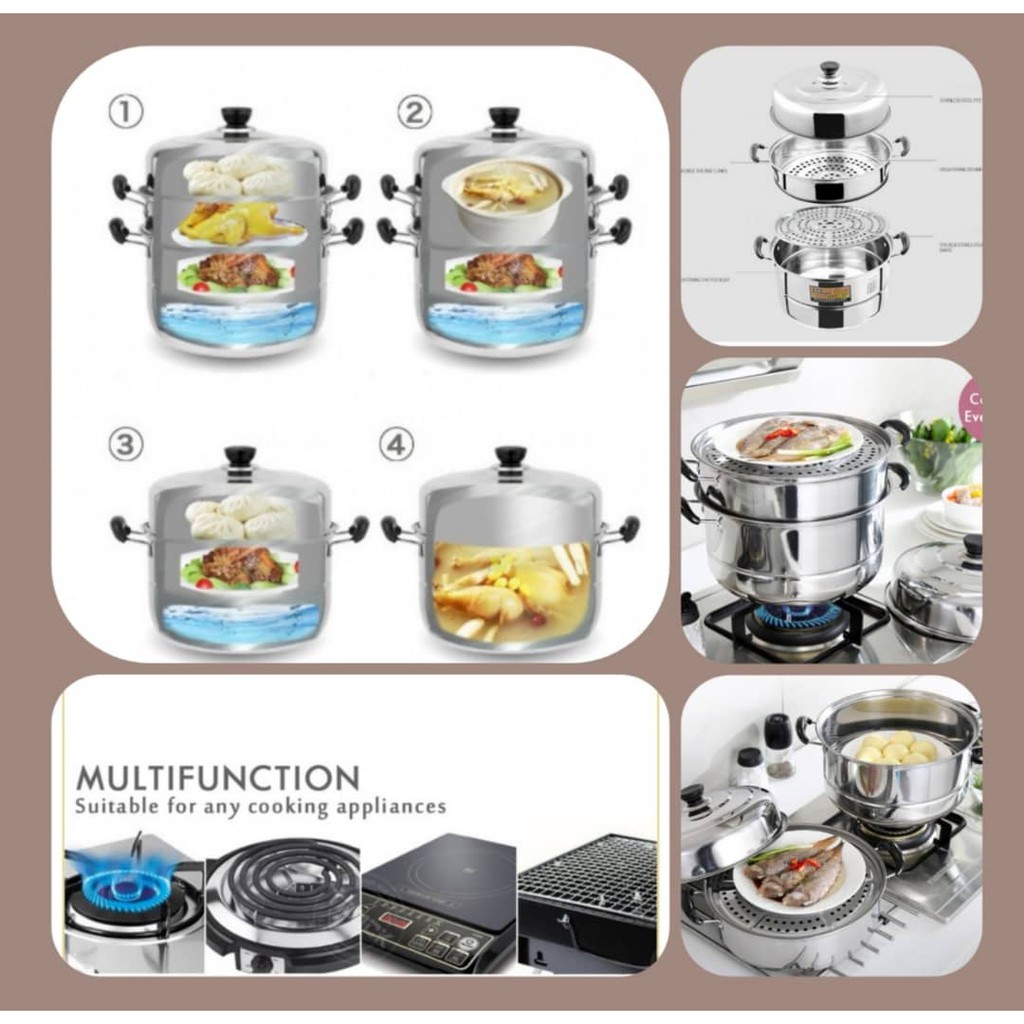 READY STOCK 3 Tier Stainless Steel Steamer Pot Food Steamer Steamer