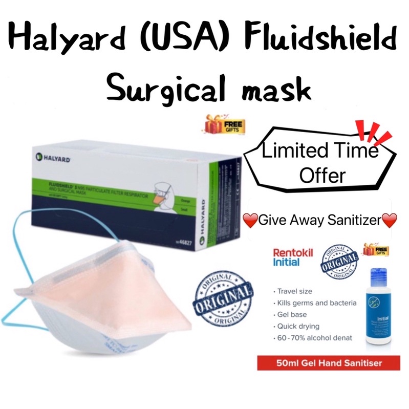 Ready Stock 1 Box 35pcs Halyard Fluidshield Level 3 N95 Particulate