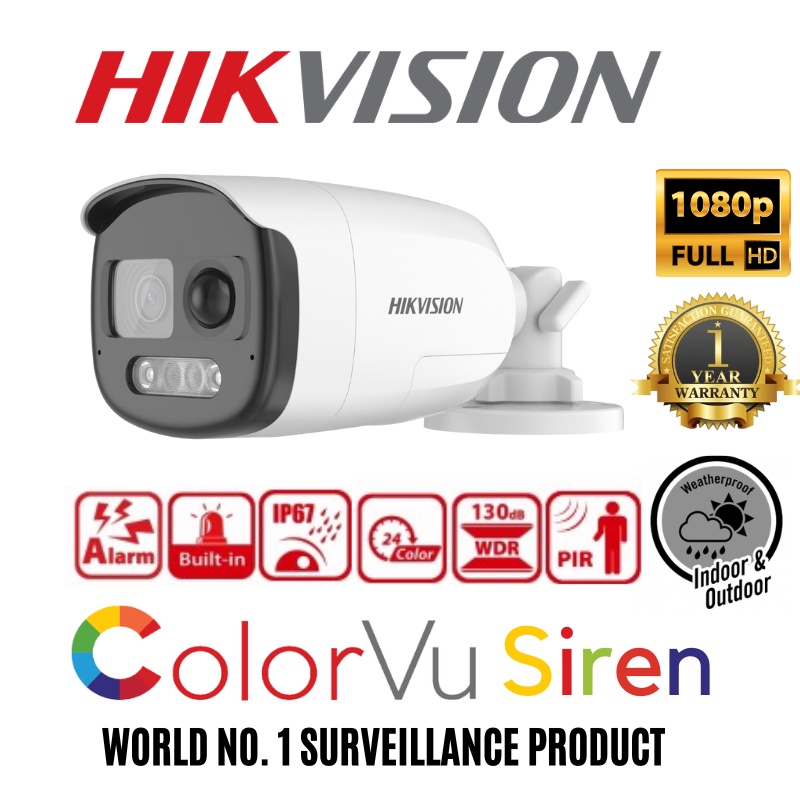 HIKVISION CCTV ColorVu Full Time Colour Analog 2MP 1080P Full HD PIR