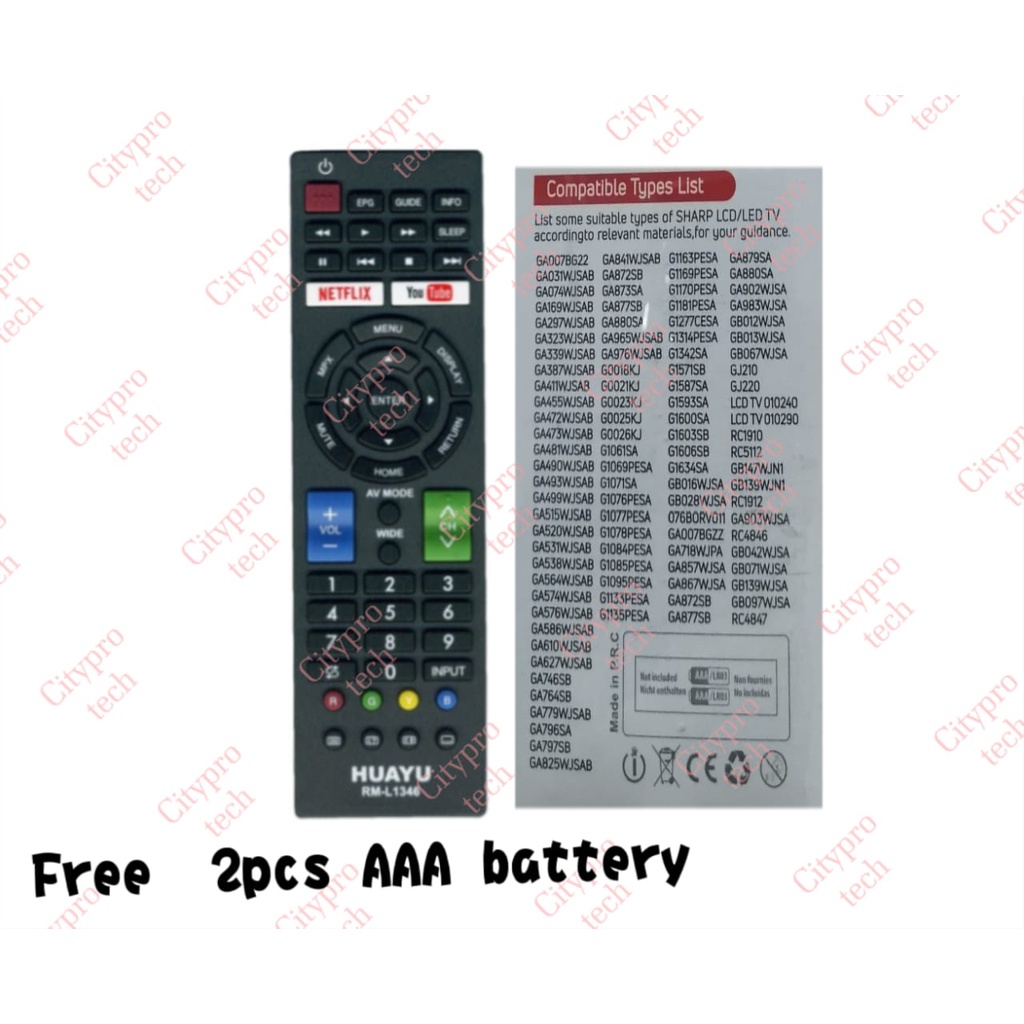 RM L1346 SHARP LED LCD TV REMOTE CONTROL Free AAAbattery Shopee