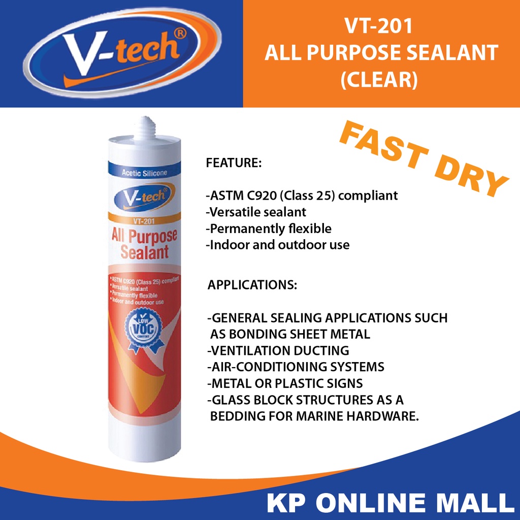 V Tech Vt All Purpose Sealant Silicone Clear Shopee Malaysia