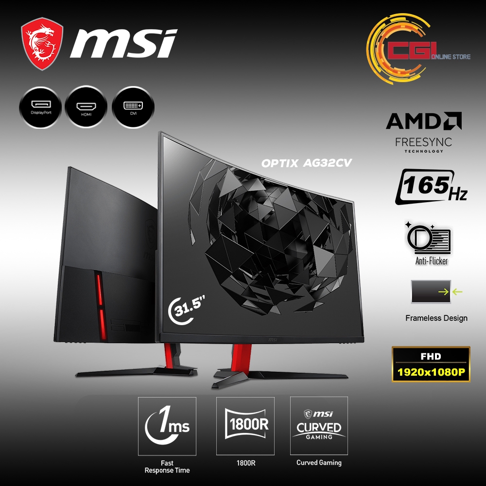 MSI OPTIX AG32CV 31 5 VA FHD 165HZ 1MS CURVED FREESYNC GAMING MONITOR