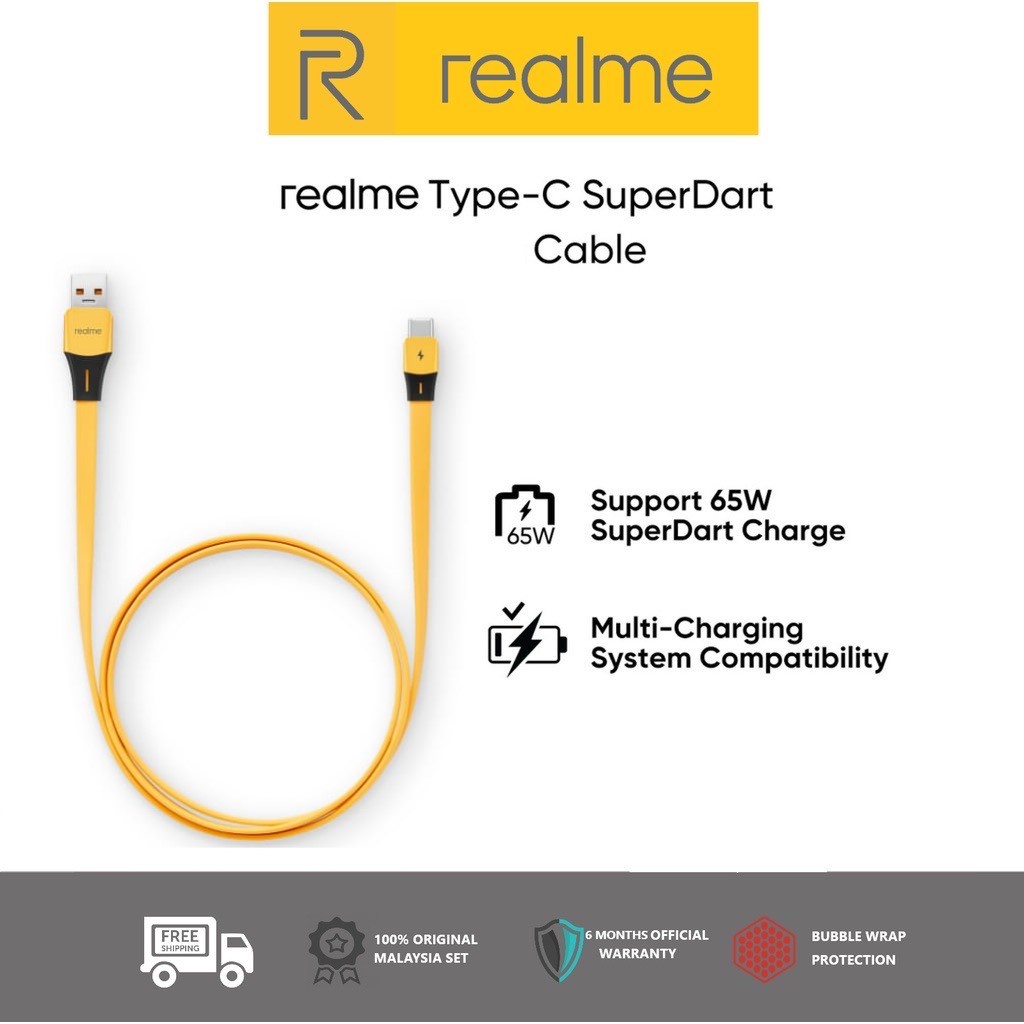 Realme Type C SuperDart Cable Vooc Cable Durable Design Support 65W