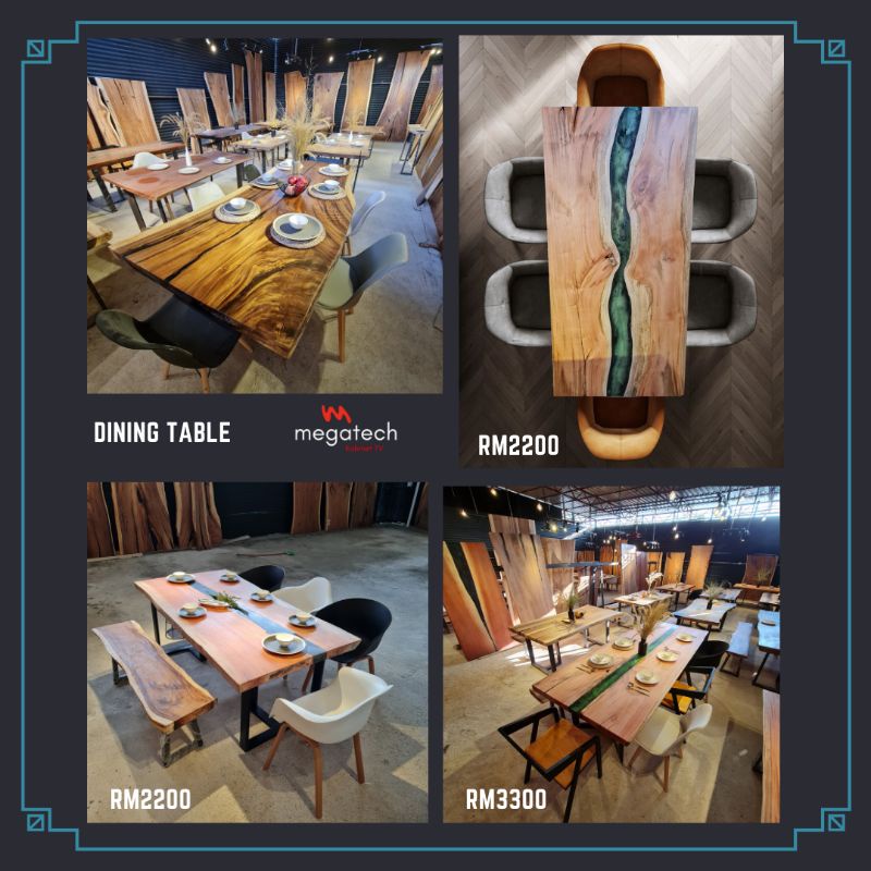 Meja Makan Kayu Balak Dining Table Wood Slab Shopee Malaysia