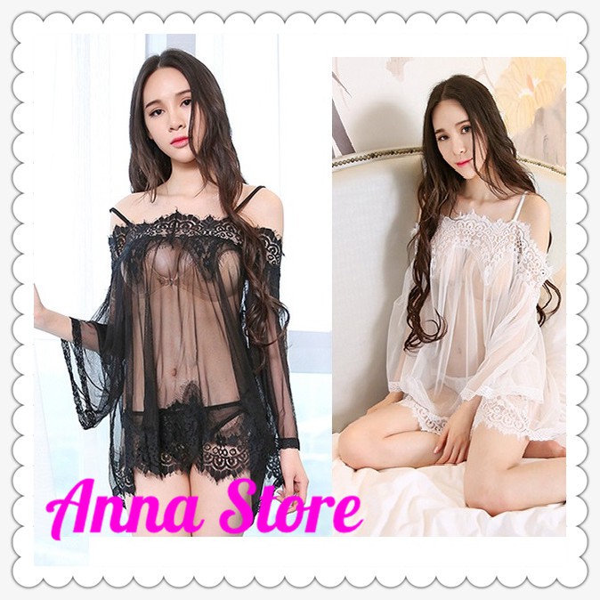 Ready Stock Anna Lingerie Soft See Through Chemise With Gstring