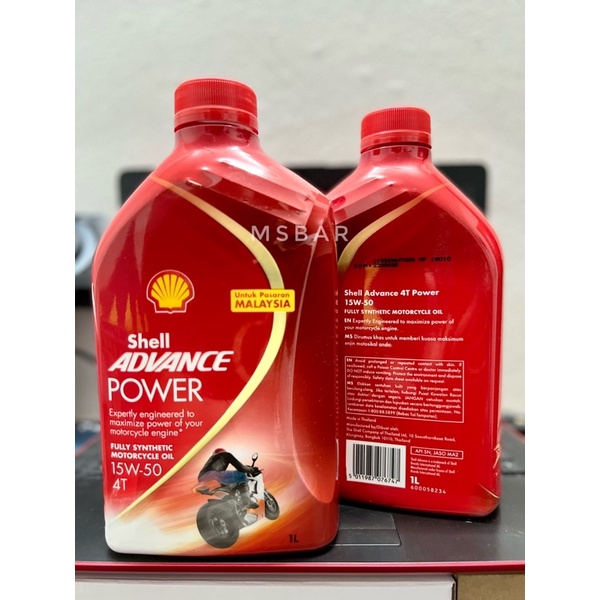 Shell Advance Power 15W50 Fully Synthetic 1L API SN Minyak Hitam