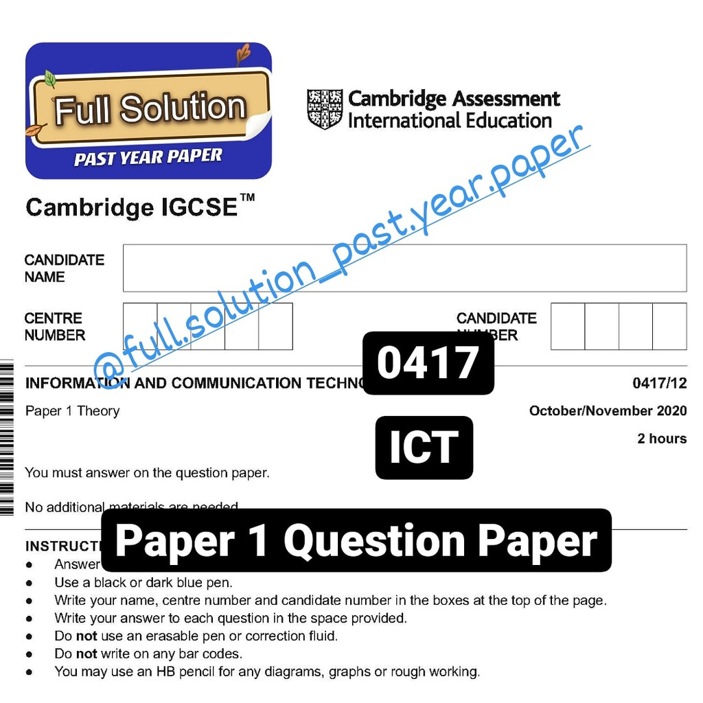 Cambridge IGCSE 0417 ICT Past Year Question Paper Mark Scheme