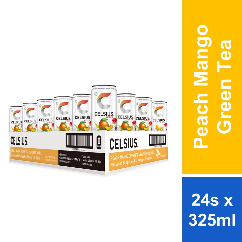 Celsius Peach Mango Green Tea Drink 325ml X 24s Shopee Malaysia