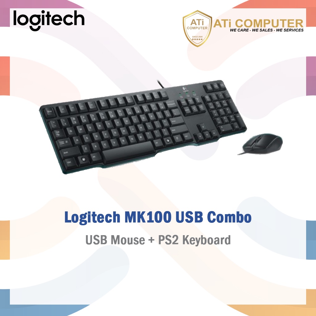 Logitech MK100 Classic Desktop Full Size Wired Keyboard Mouse Combo