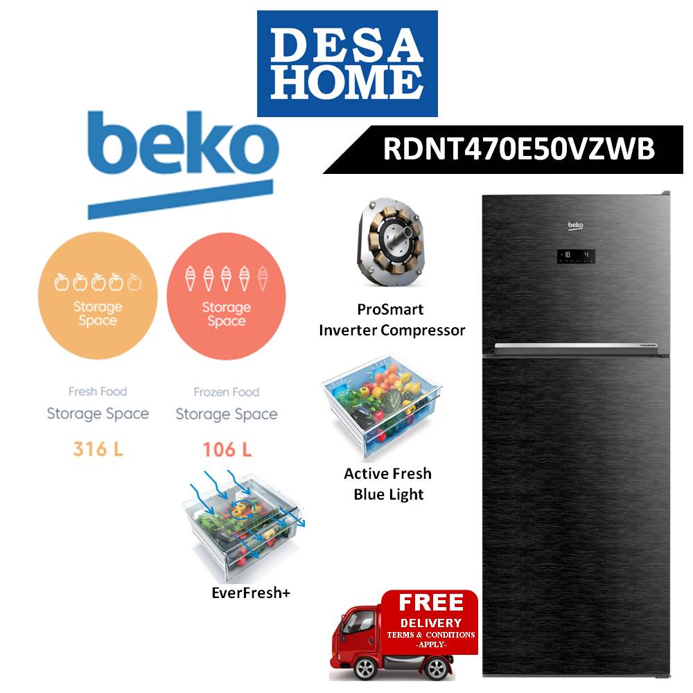 FREE DELIVERY WITHIN KL BEKO RDNT470E50VZWB 470L TOP MOUNT