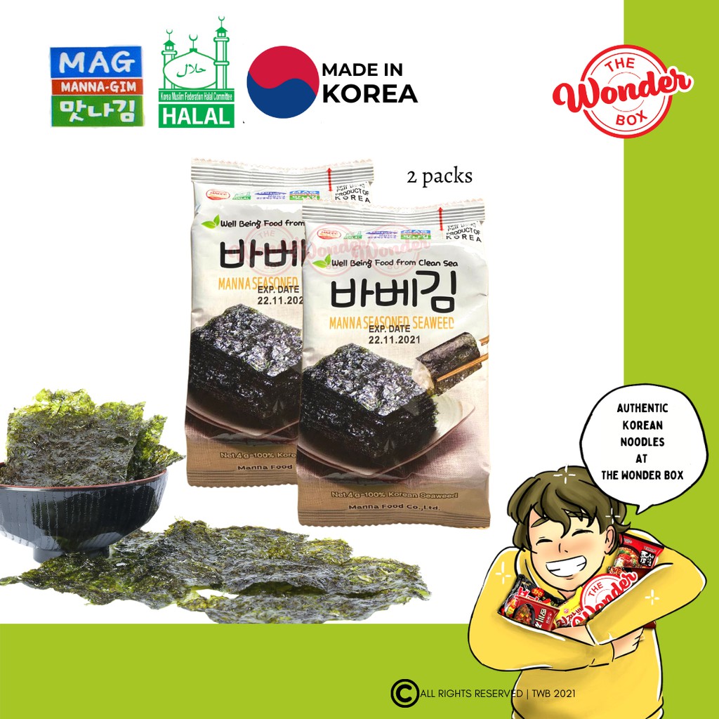 HALAL MADE IN KOREA Korean Seaweed Manna Seasoned Seaweed 4g X 2