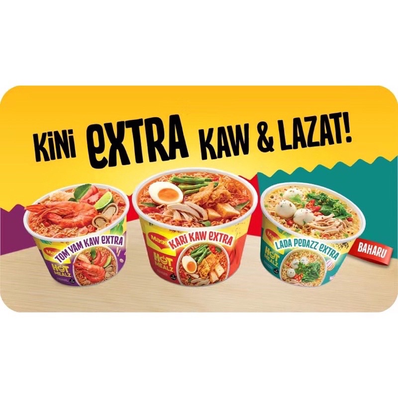 Maggi Hot Mealz Bowl Kari Kaw Tom Yam Kaw Lada Pedazz Extra