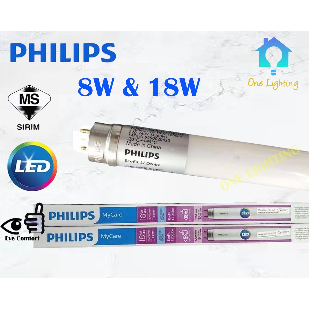 Philips 2FT 4FT 8W 18W Ecofit T8 LED Tube Daylight SIRIM Approved