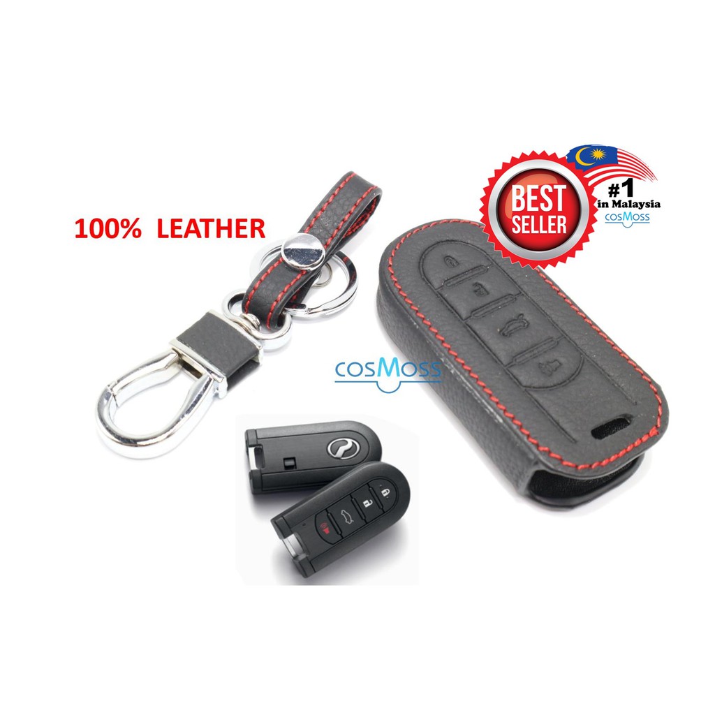 Perodua Bezza Keyless Remote Leather Car Key Cover Case Black Redline