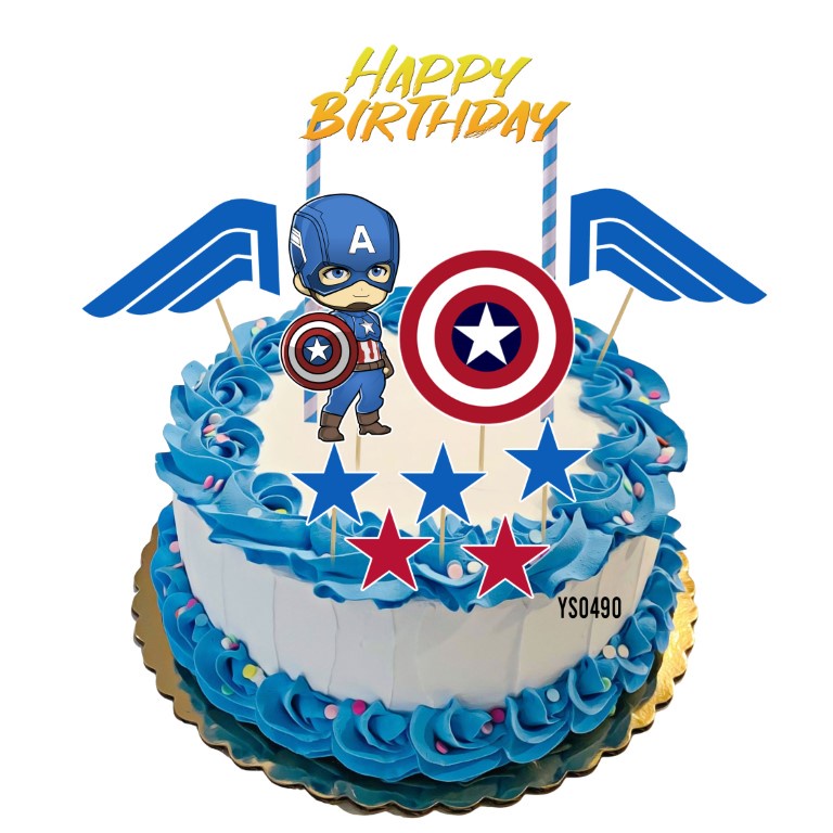 CUSTOM NAME Happy Birthday Cake Topper Captain America Decoration Set