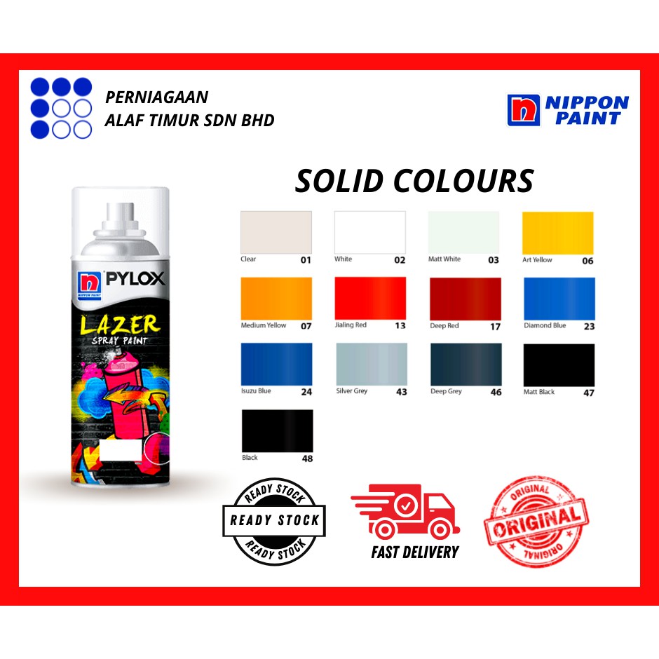 NIPPON PAINT Pylox Lazer 400CC Spray Paint Solid Colours Multiple