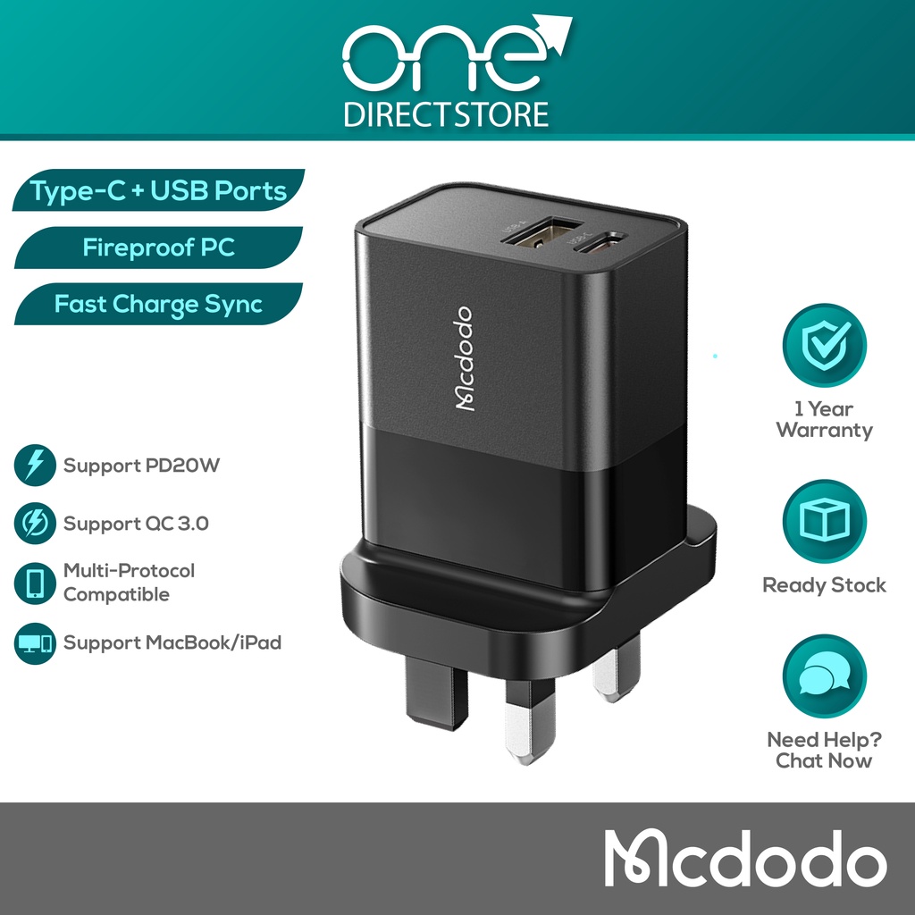 Mcdodo Ch Hydrogen Series W Pd Qc Wall Charger Uk Plug Shopee