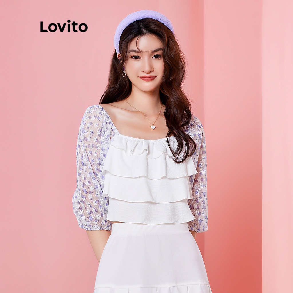 Lovito Exclusive DOPAMINE GIRLS Casual Floral Tiered Layer Puff