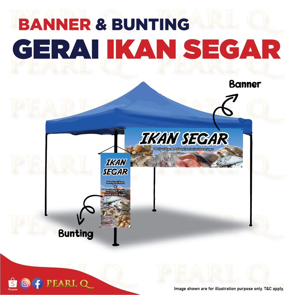 Banner Gerai Pasar Basah Kedai Ikan Segar Pelbagai Jenis Hasil Laut