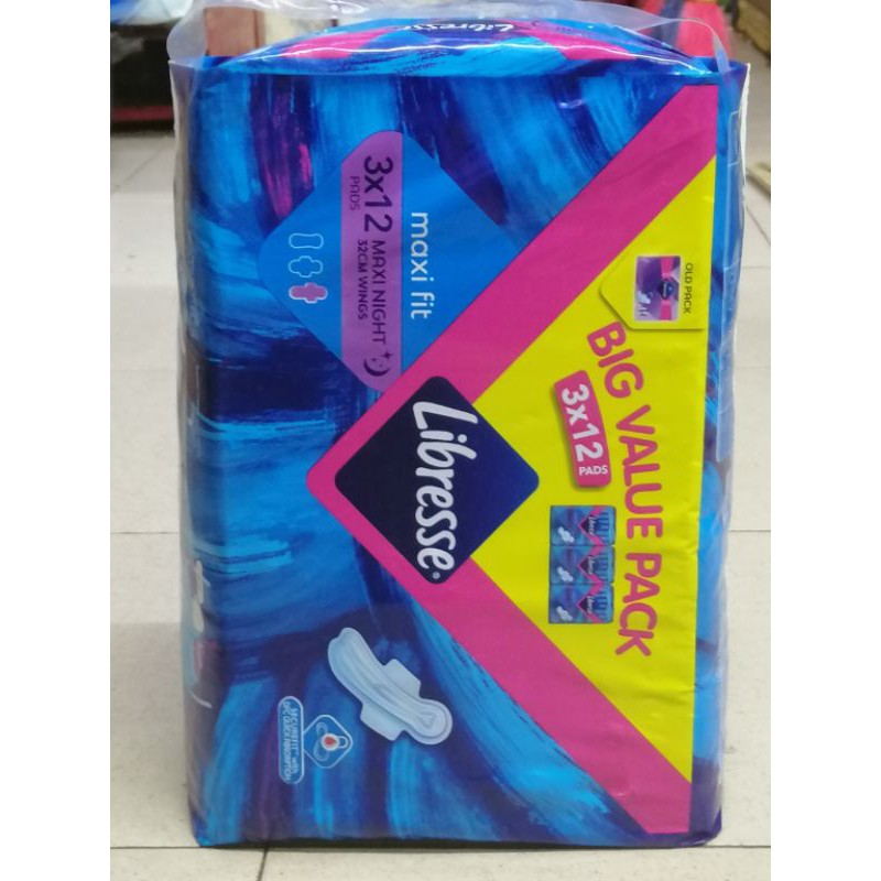 Libresse Maxi Night Wing 32cm 3x12 Pads Shopee Malaysia