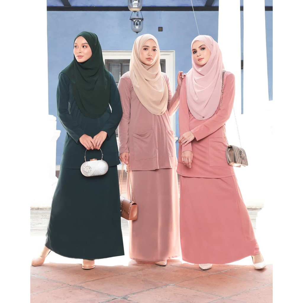 Luvla Warna Baru Kurung Kedah Lesica Ironless Cantik Plain Berpoket