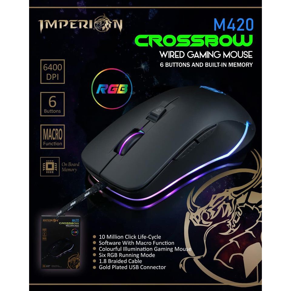 Imperion CrossBow M420 6400DPI 6 Button RGB USB Wired Gaming Mouse