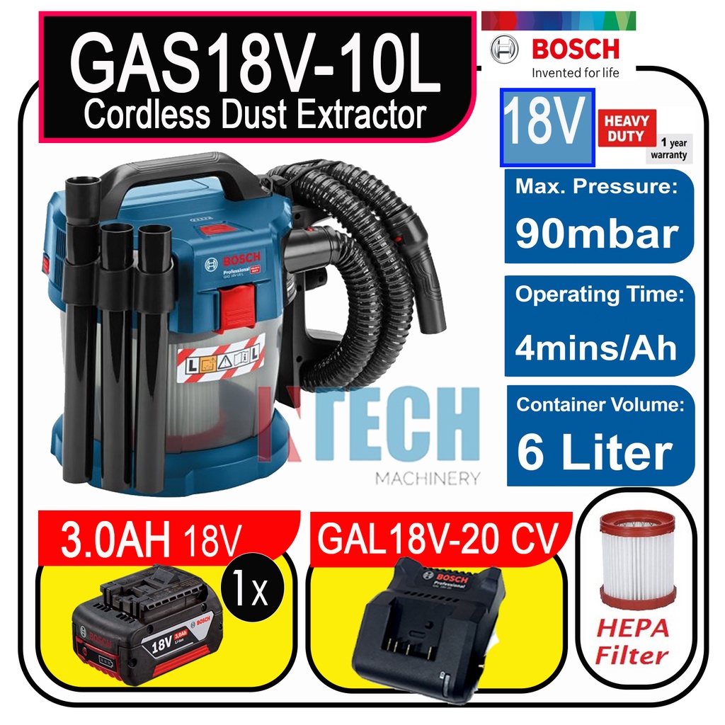 BOSCH GAS18V 10L CORDLESS DUST EXTRACTOR WET DRY VACUUM CLEANER