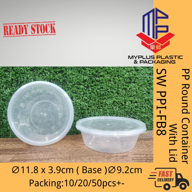 8oz PP Round Container With Lid 10 20 50sets SW PPI FB8 Disposable