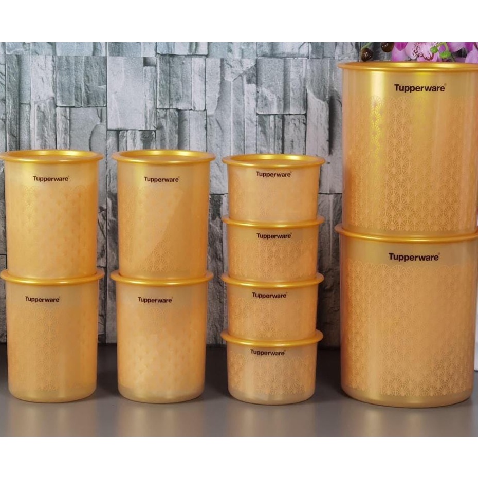 TUPPERWARE One Touch Airtight Liquid Tight Golden Touch Canister Topper