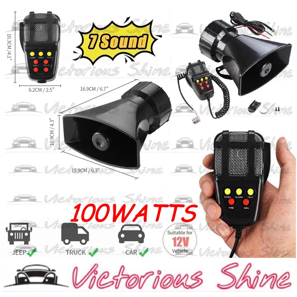 Car Alarm Horn 12V 100W 7 Siren Sounds Car Siren Vehicle Horn Mic PA