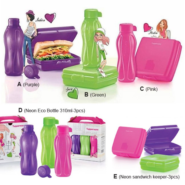 Tupperware Neon Mini Eco Bottle Ml Neon Sandwich Keeper Shopee