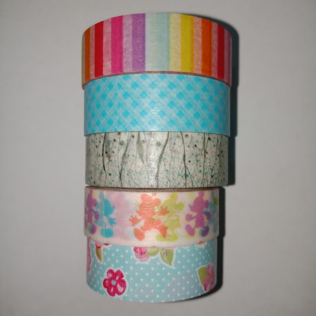 Daiso Adorable Masking Tape Washi Tape Colourful Stripes Blue Grid