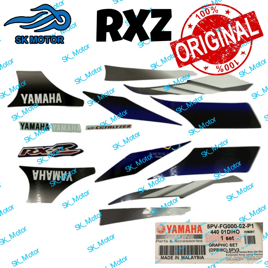 Yamaha RXZ Catalyzer Original Stripe Sticker Graphic Biru Blue DPBMC