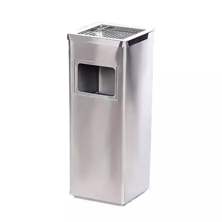 Stainless Steel Dustbin With Ashtray For Hotel Restaurant Lobby Public