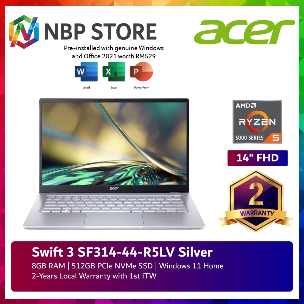 Acer Swift 3 SF314 44 R5LV 14 FHD Laptop Pure Silver Shopee Malaysia