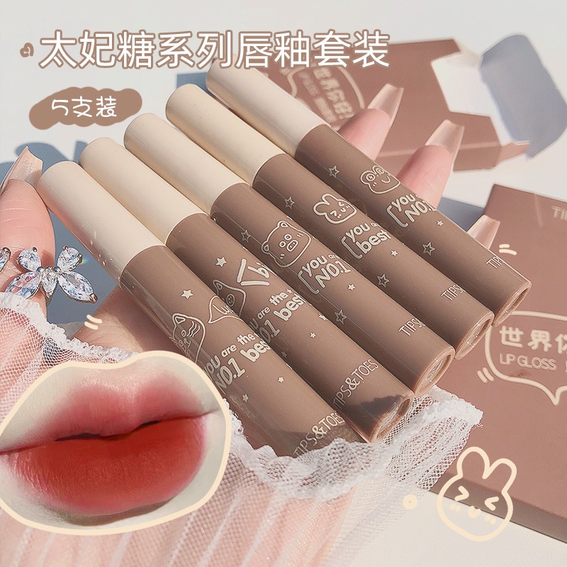 Stock 5pcs Set Nude Velvety Lipgloss Long Lasting Waterfroof Matte Not