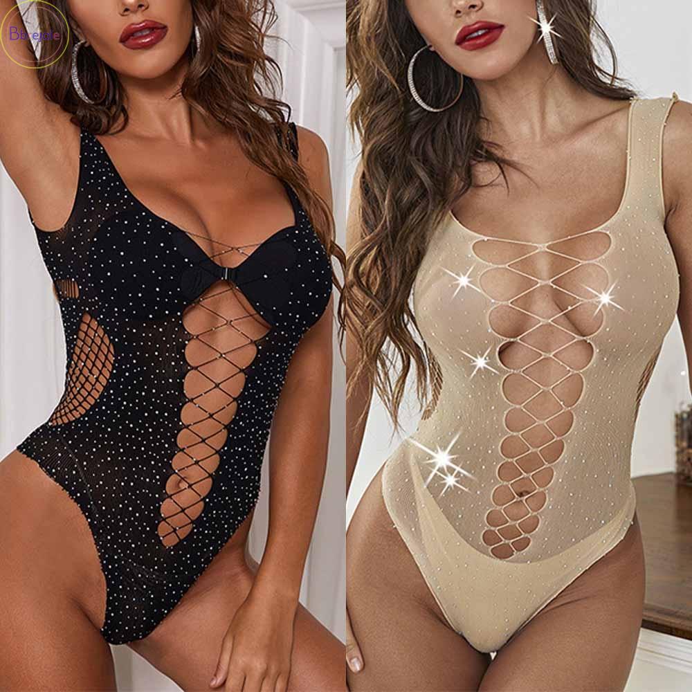 Women Sleeveless See Through Bodysuit Leotard High Cut G String Thong