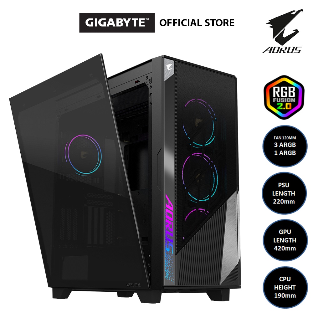 Gigabyte Aorus C500 Glass Mid Tower E ATX PC Case RGB Desktop Chassis