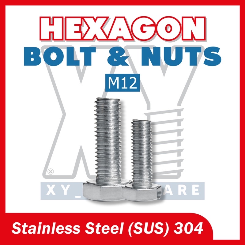 SUS 304 M12 Bolt And Nut Skru Dan Nat Stainless Steel Bolt And Nut