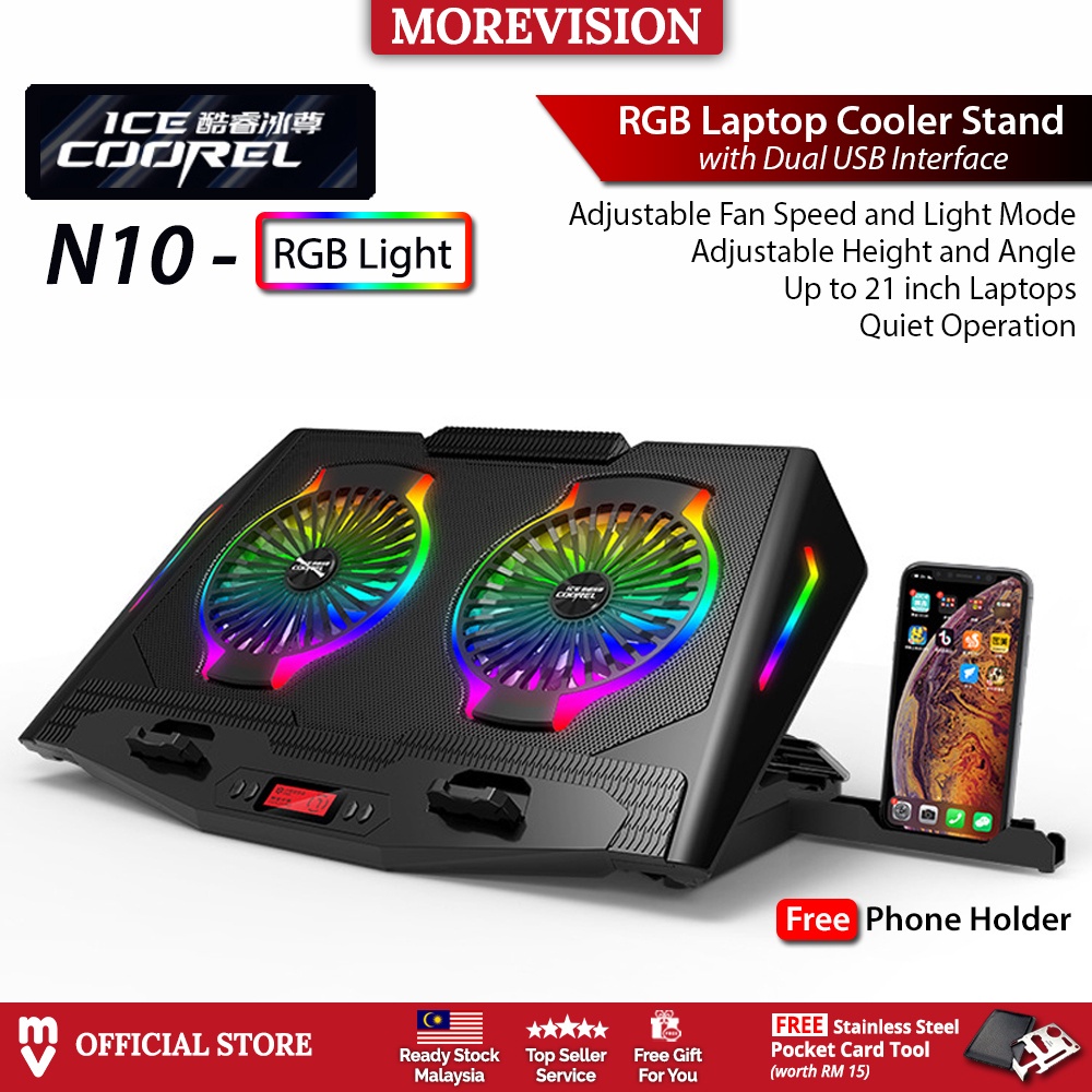 ICE COOREL N10 RGB Laptop Cooler Pad USB Adjustable Height 2 Powerful