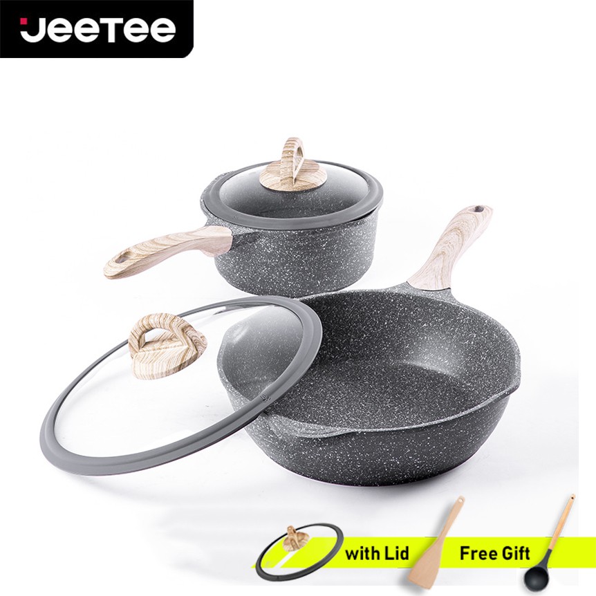 JEETEE Granite Stone Non Stick Cookware Set Deep Frying Pan Saucepan