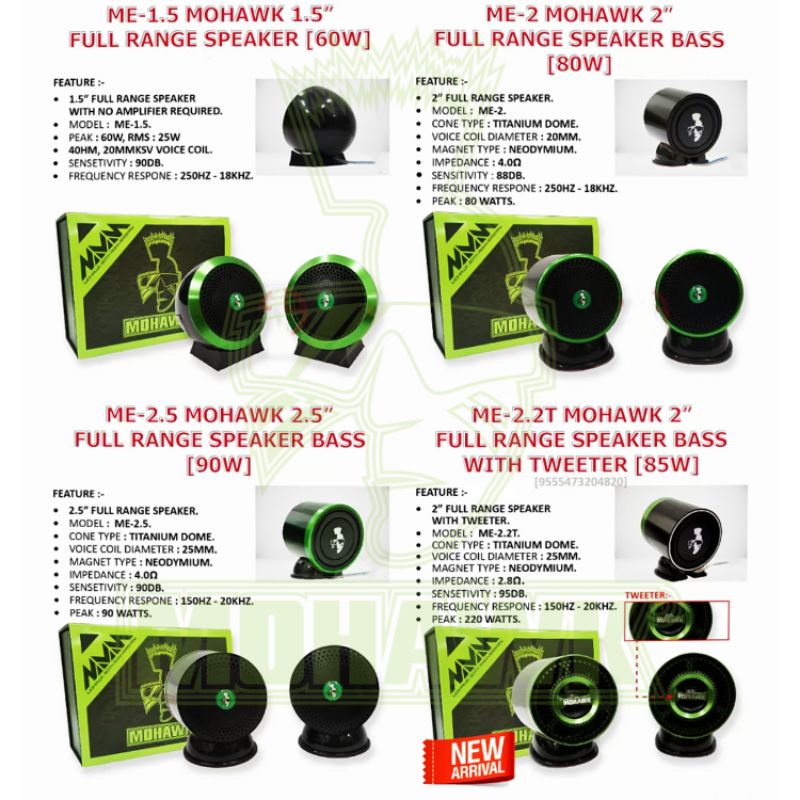 Mohawk Car Full Range Speaker Audio Green Series Inch Inch W